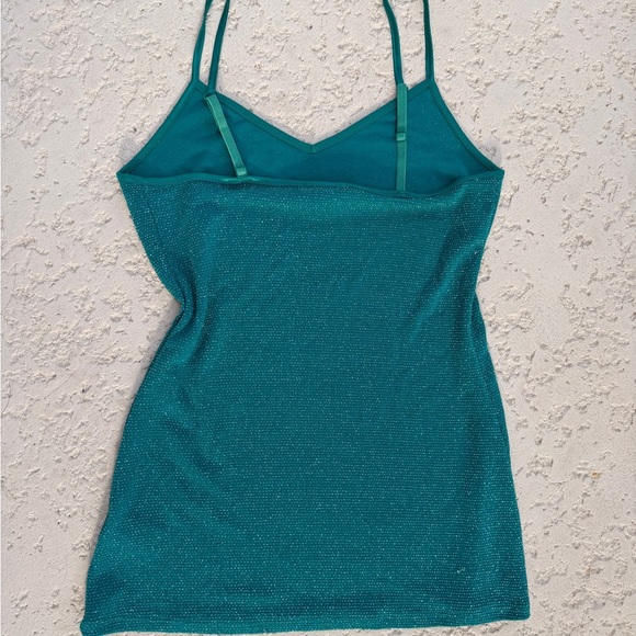 Womens Metallic Tank Top Size Xs Express Teal Green Silver Shimmer Going Out Top - Picture 8 of 10